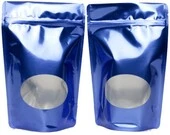 blue bottom gueet pouches with clear view window
